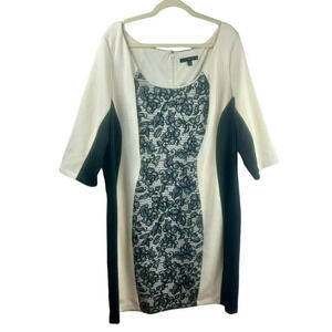 Sangria Sheath Dress Women Plus 22 Black White‎ Stretch Knit Floral Knee Length